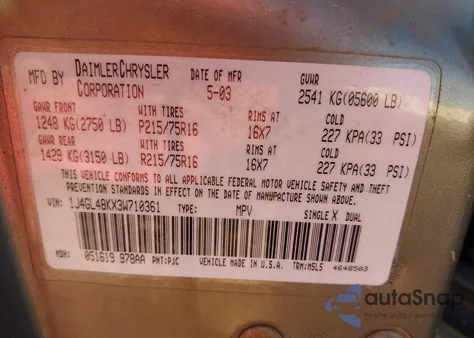 2003 Jeep Liberty Sport из США, поврежденный, VIN 1J4GL48KX3W710361